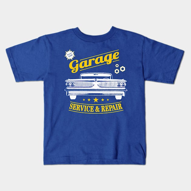 Classic car garage Kids T-Shirt by Noresart